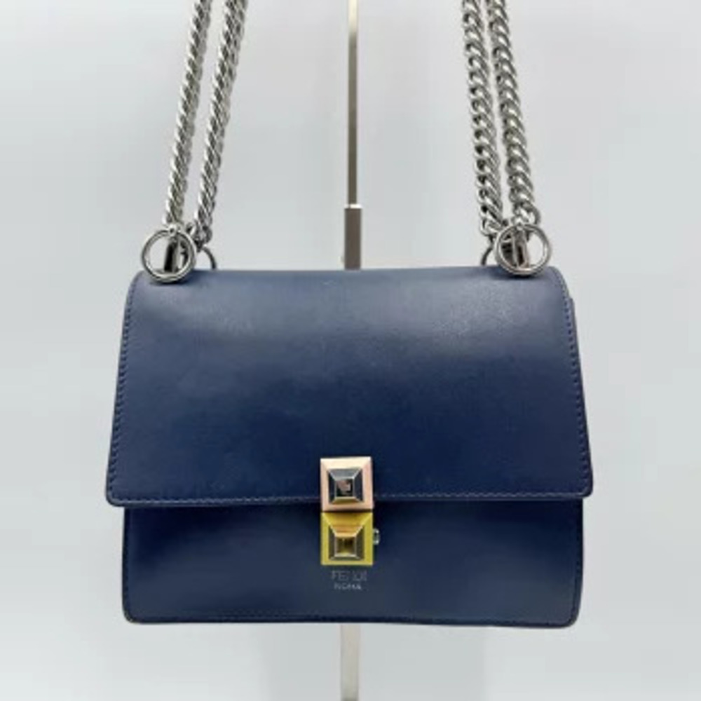 Fendi Kan Leather Chain Shoulder Bag Blue